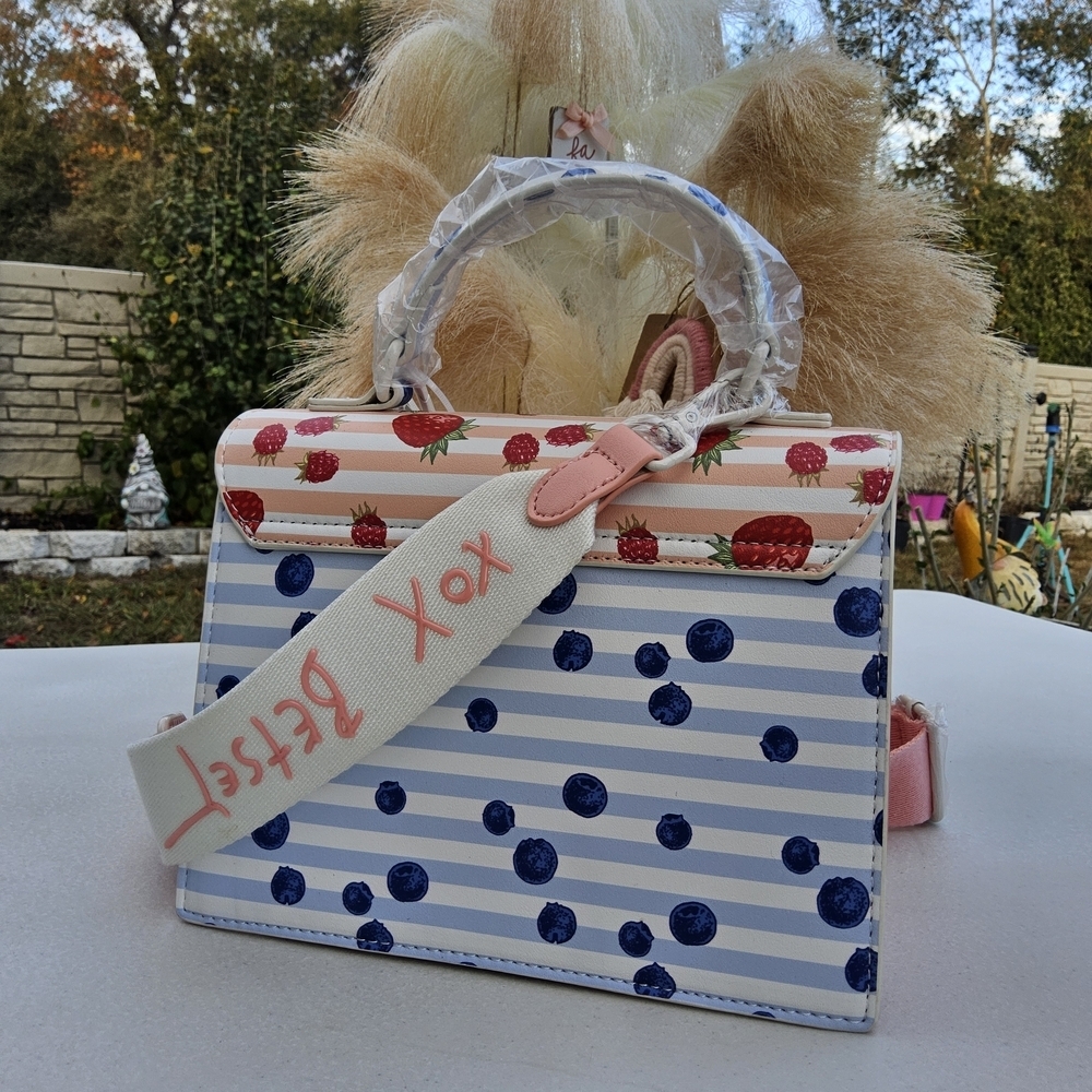Betsey Johnson Red and Blue Striped Crossbody Bag - Picture 3 of 8